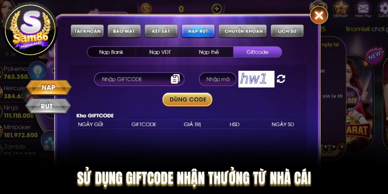 Sử dụng Giftcode nhận thưởng từ nhà cái